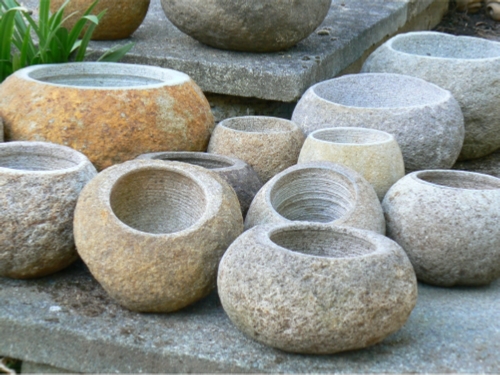 Stone pots, made from natural boulder stones